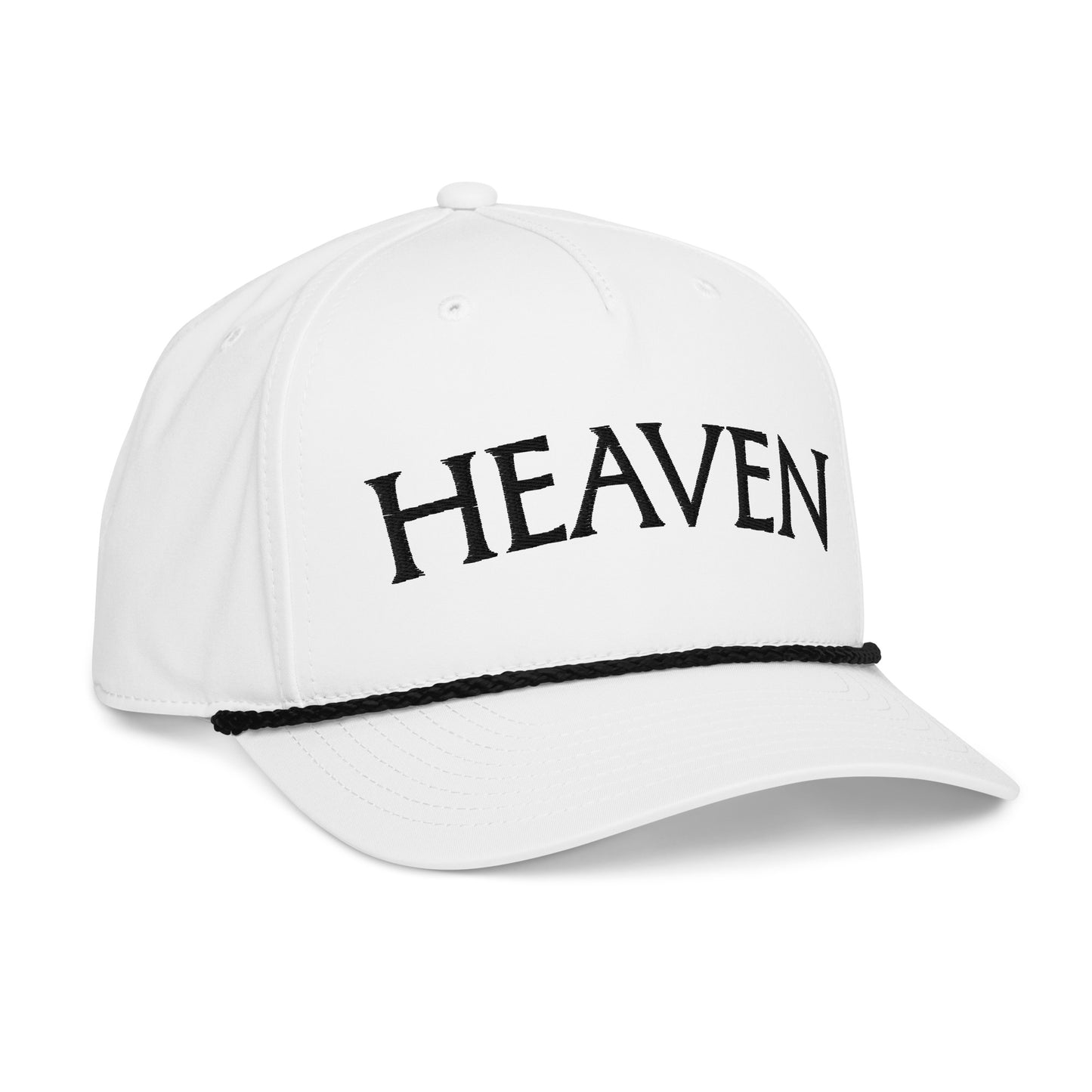 White cap with 'HEAVEN' text on a white background