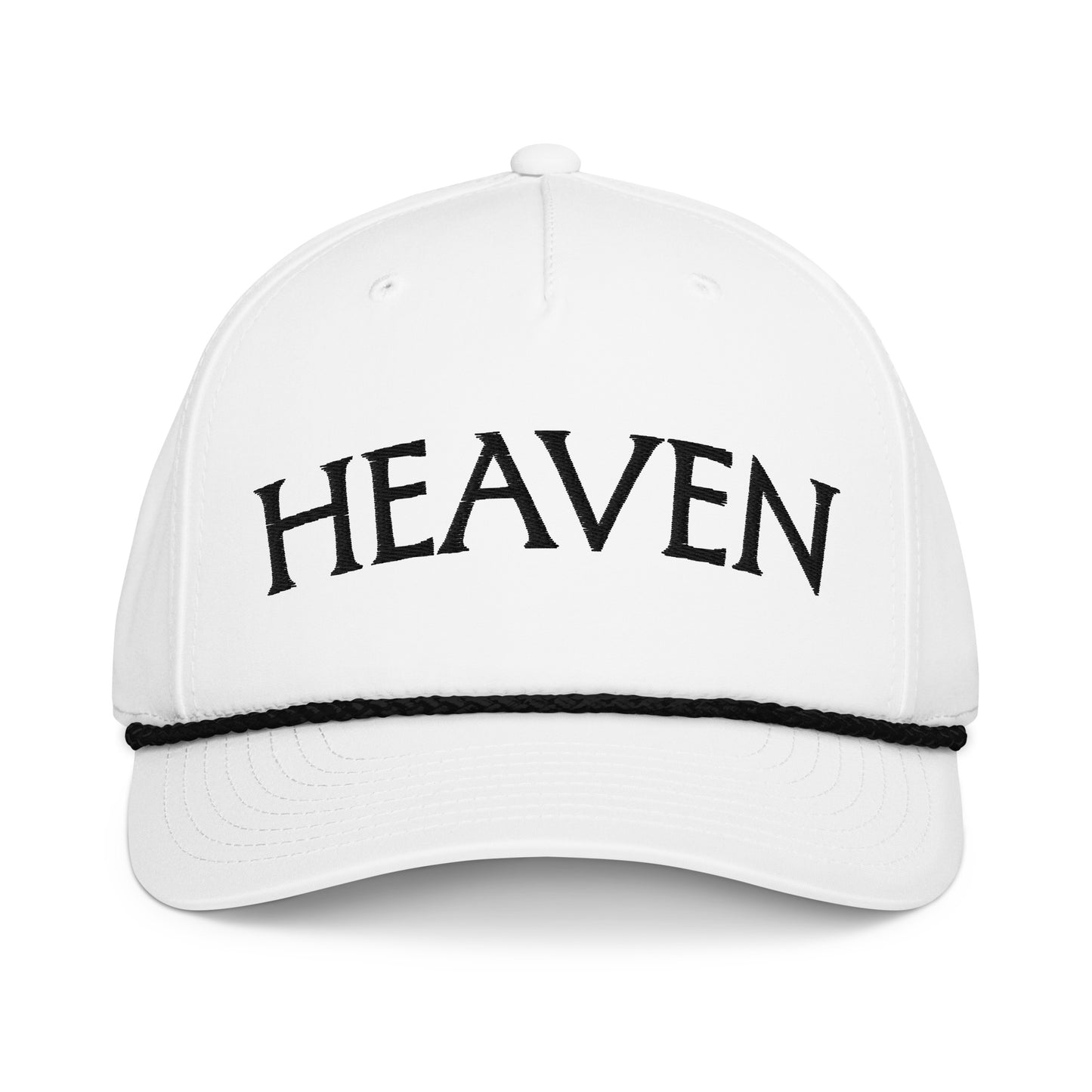 White cap with 'HEAVEN' text on a white background