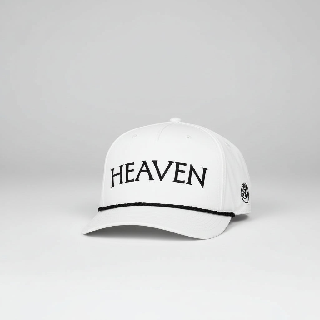 White golf hat with 'HEAVEN' text on a white background Slice Of Heaven